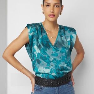 White House Black Market Teal Floral Blouse